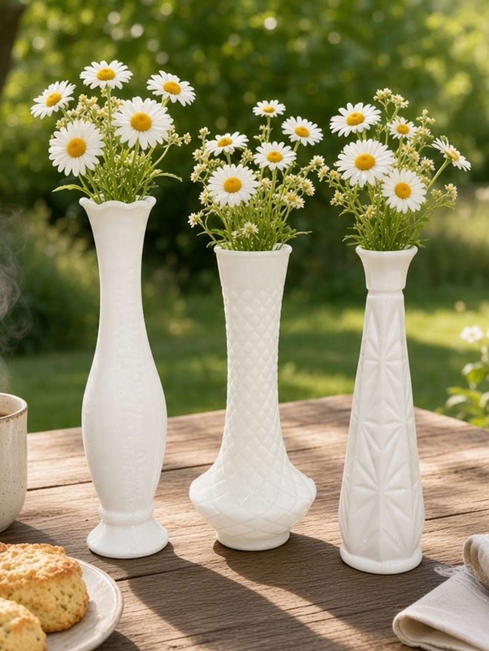 Vintage White Milk Glass Bud Vases - Set of 3